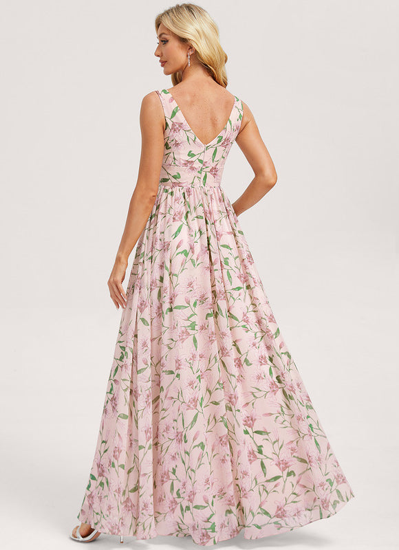 Robe de Soirée Mousseline Beige - gallery 4