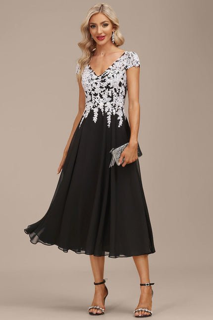 Robe de Soirée Longue Noire Et Blanche Dentelle Mousseline - gallery 6