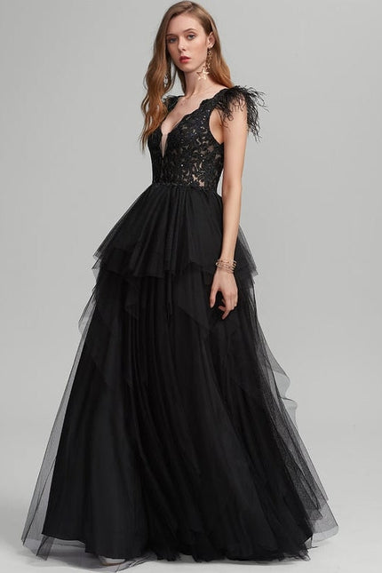 Robe De Soirée Plume Longue - gallery 1