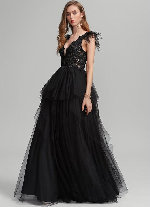 Robe De Soirée Plume Longue - gallery 1
