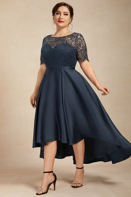 Robe de Soirée Longue Bleu Satiné Dentelle. - gallery 7
