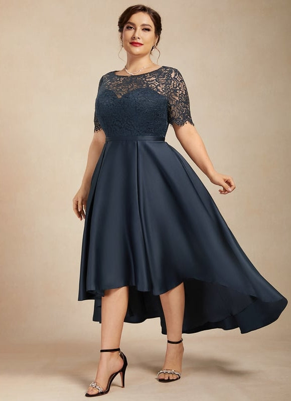 Robe de Soirée Longue Bleu Satiné Dentelle. - gallery 7