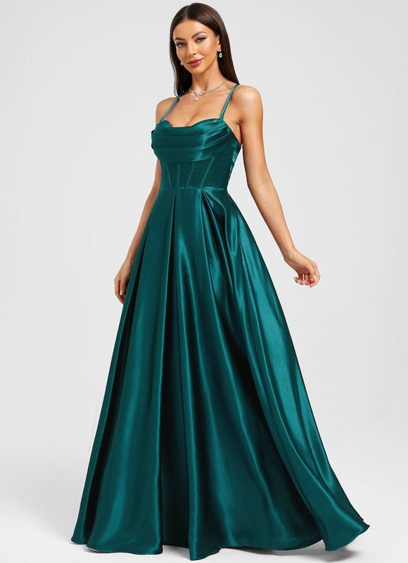 Robe de Soirée Satin Émeraude - gallery 4