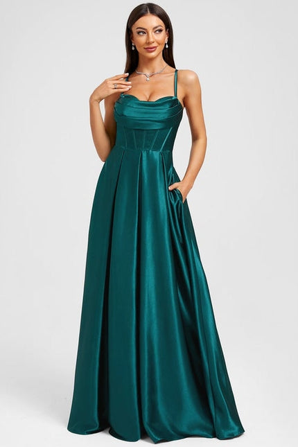 Robe de Soirée Satin Émeraude - gallery 2