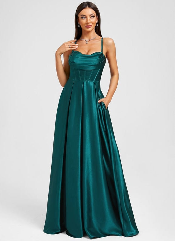 Robe de Soirée Satin Émeraude - gallery 2