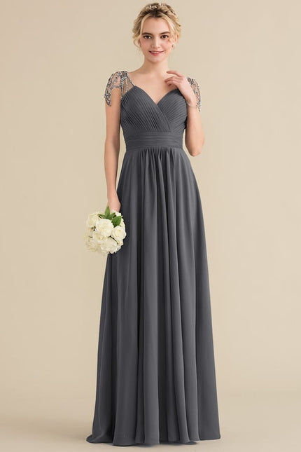 Robe de Soirée Chiffon Marine - gallery 1
