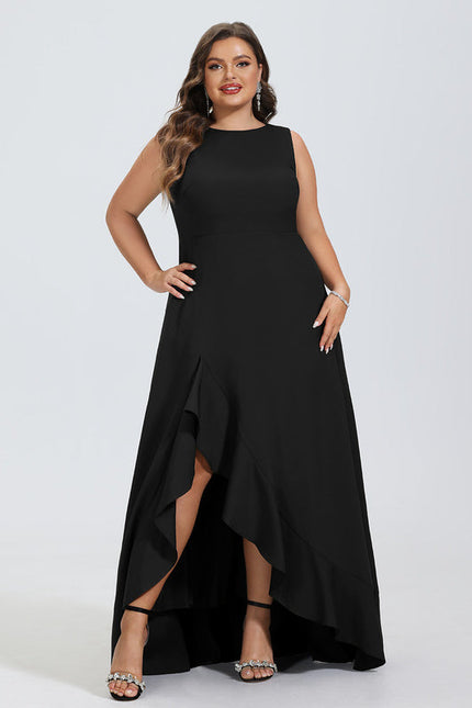 Robe de Soirée Longue Noire Asymétrique À Volants - gallery 4