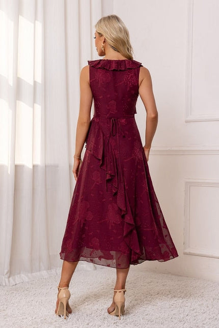 Robe de Soirée Volants Bordeaux - gallery 1