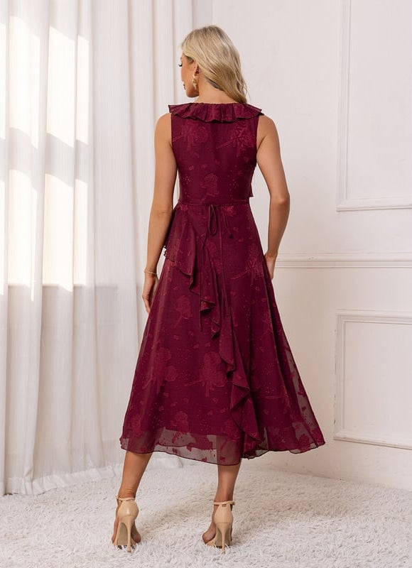Robe de Soirée Volants Bordeaux - gallery 1