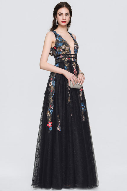 Robe de Soirée Fleurie Noire - gallery 4