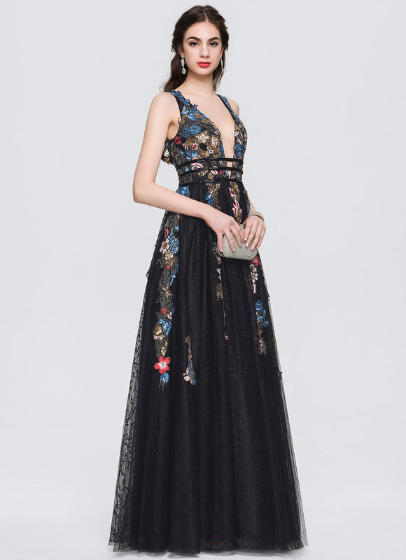 Robe de Soirée Fleurie Noire - gallery 4