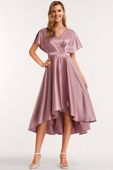 Robe de Soirée Satinée Rose Poudré