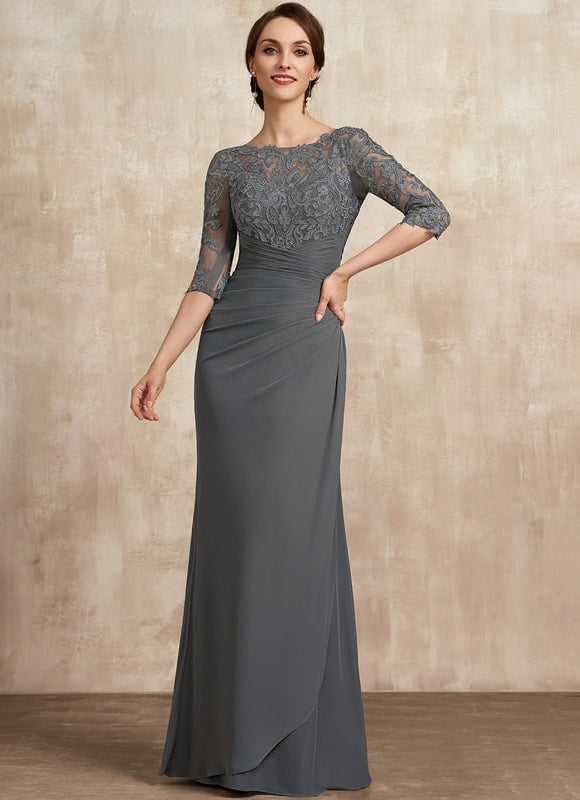 Robe de Soirée Gris Élégance Satiné