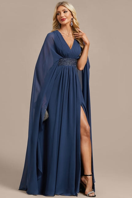 Robe de Soirée Chiffon Marine - gallery 4