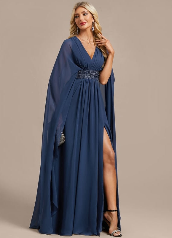 Robe de Soirée Chiffon Marine - gallery 4
