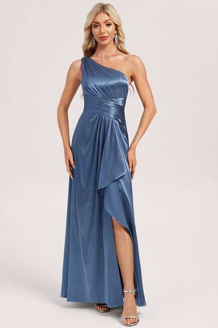 Robe de Soirée Bleu Satiné Élégant