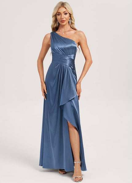 Robe de Soirée Bleu Satiné Élégant