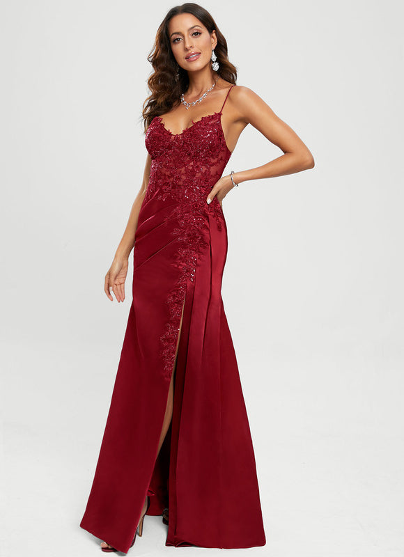 Robe de Soirée Satin Rubis Élancé - gallery 6
