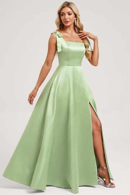 Robe de Soirée Satin Vert Clair - gallery 1