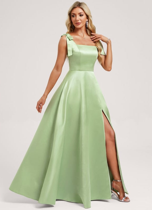 Robe de Soirée Satin Vert Clair - gallery 1