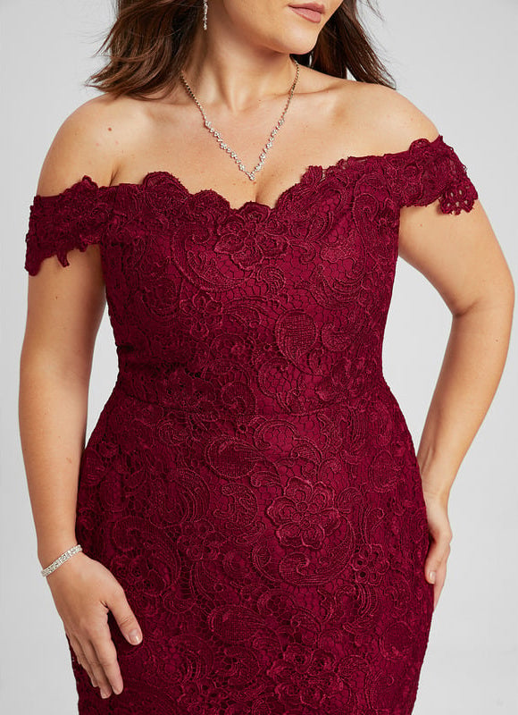 Robe de Soirée Bordeaux Dentelle - gallery 5