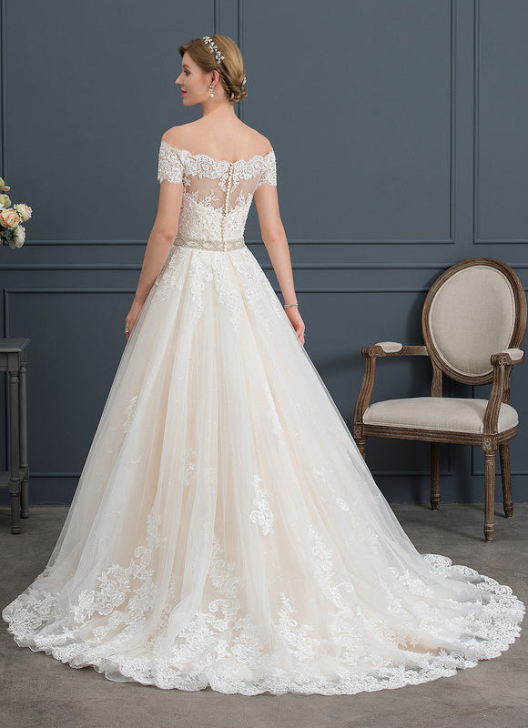 Robe de Soirée Longue Blanche Princess Épaules Dénudées - gallery 5