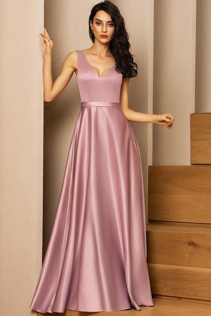 Robe de Soirée Satin Mauve Élégant - gallery 1