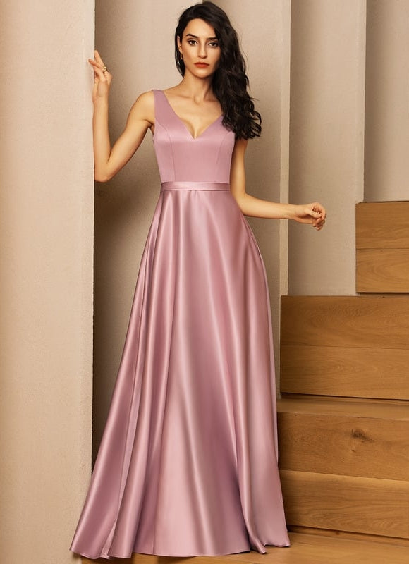 Robe de Soirée Satin Mauve Élégant - gallery 1