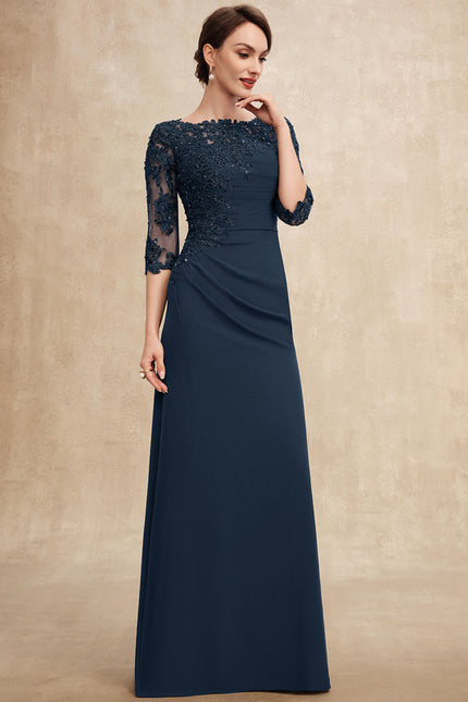 Robe de Soirée Longue Bleu Marine Dentelle Paillettes - gallery 2