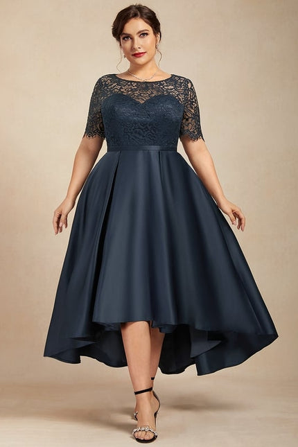 Robe de Soirée Longue Bleu Satiné Dentelle. - gallery 6