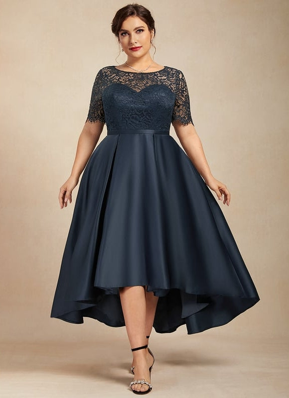 Robe de Soirée Longue Bleu Satiné Dentelle. - gallery 6