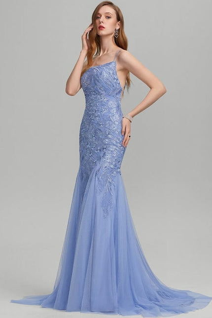 Robe de Soirée Satin Bleu Éthéré