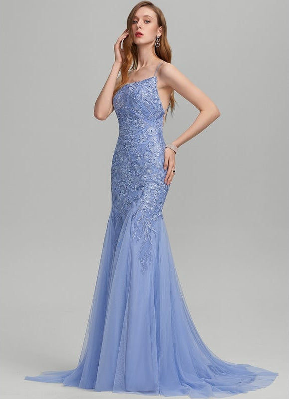 Robe de Soirée Satin Bleu Éthéré