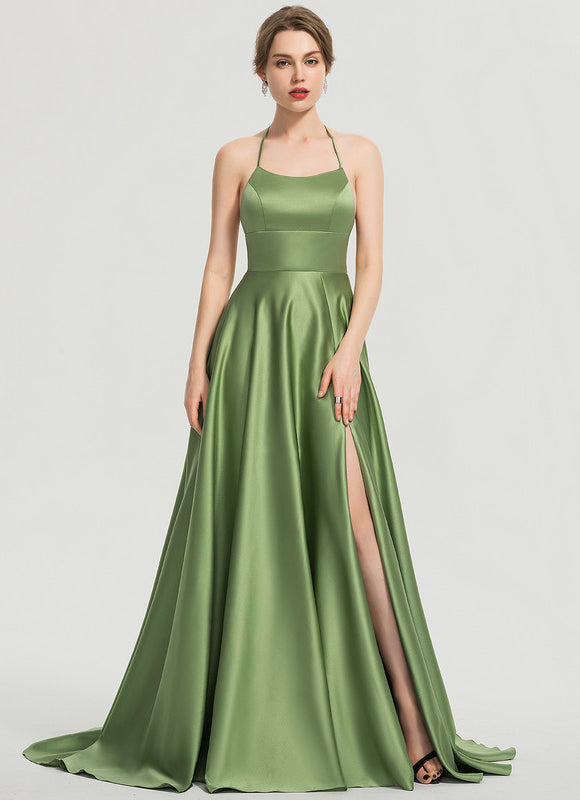 Robe de Soirée Satinée Olive