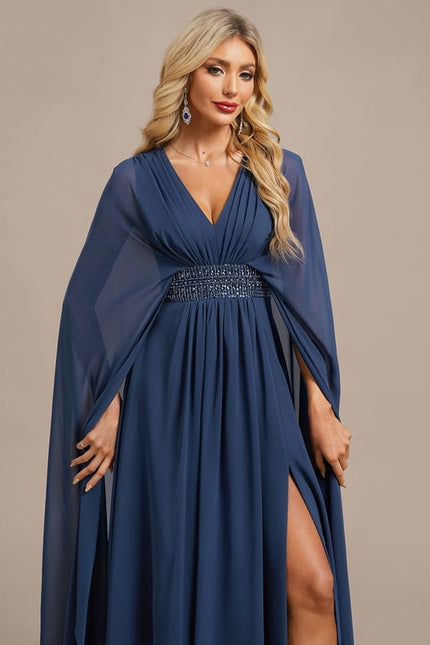 Robe de Soirée Chiffon Marine - gallery 1