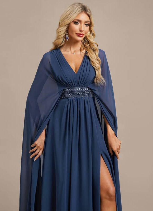 Robe de Soirée Chiffon Marine - gallery 1