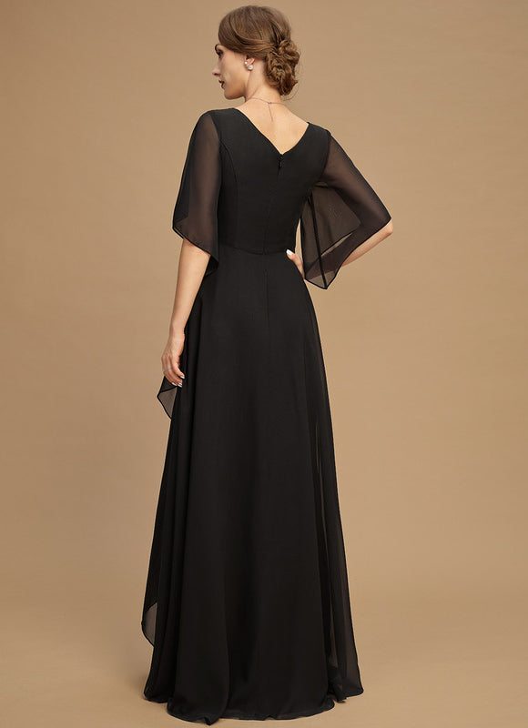 Robe de Soirée Longue Noire Mousseline Volants Paillettes - gallery 4