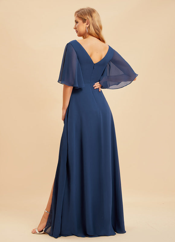 Robe de Soirée Mousseline Beige - gallery 1
