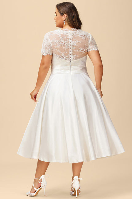 Robe de Soirée Longue Blanche En Satin Et Dentelle - gallery 8