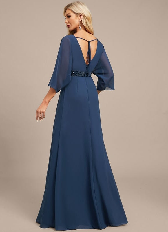 Robe de Soirée Chiffon Marine - gallery 8