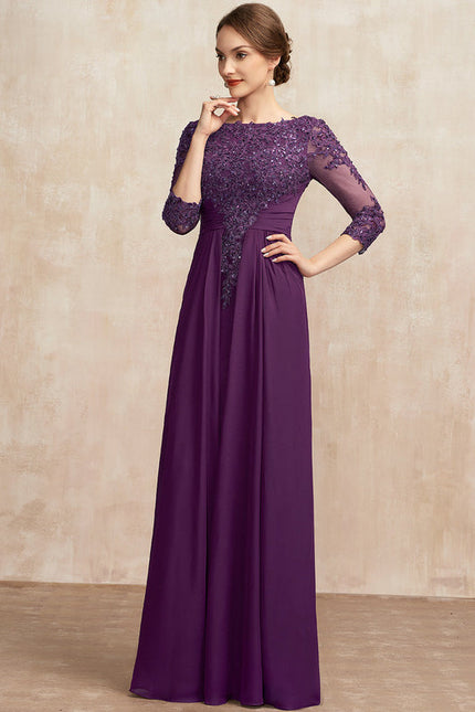 Robe de Soirée Longue Bordeaux En Mousseline Dentelle Perles - gallery 4