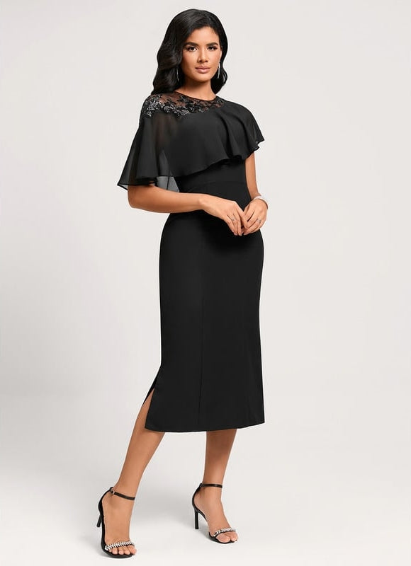 Robe de Soirée Noir Élégant Voile - gallery 1