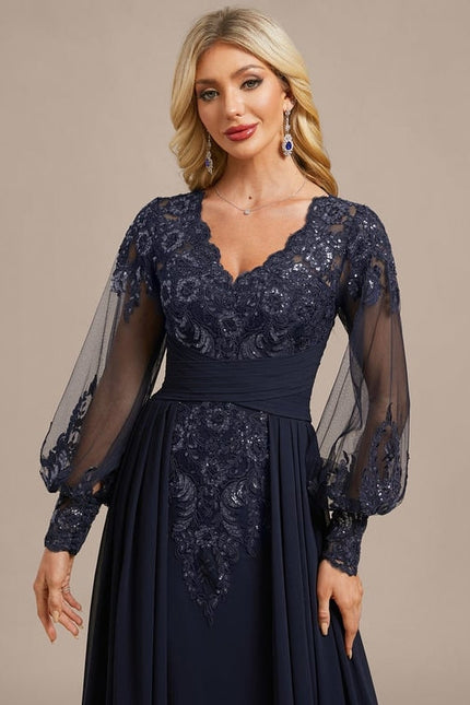 Robe de Soirée Vaporeuse Marine - gallery 1