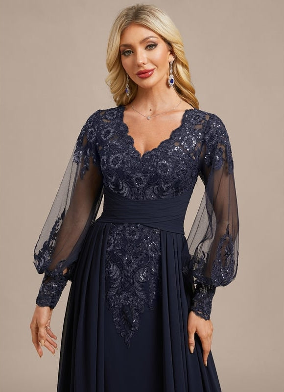 Robe de Soirée Vaporeuse Marine - gallery 1