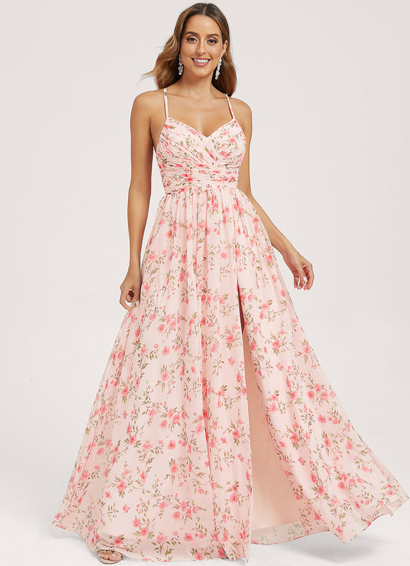 Robe de Soirée Mousseline Beige - gallery 2