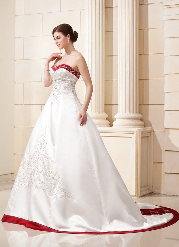 Robe de Soirée Longue Blanche Princesse Traîne Satin Perles - gallery 2