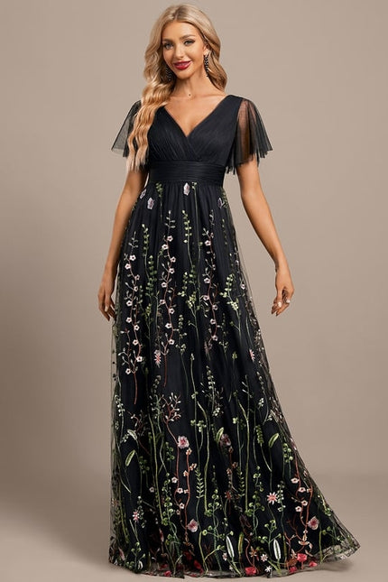Robe de Soirée Floral Éclat Noir
