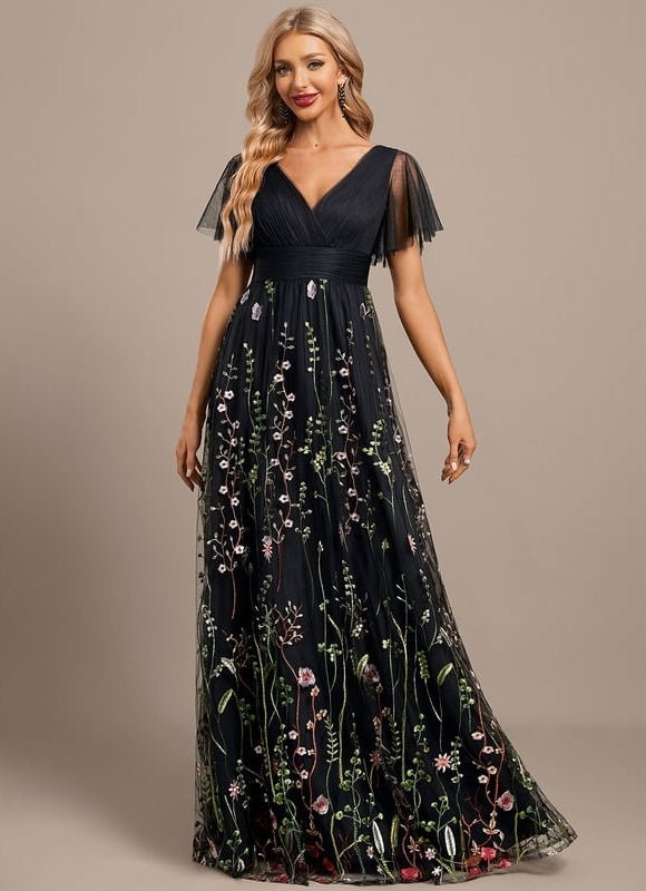 Robe de Soirée Floral Éclat Noir