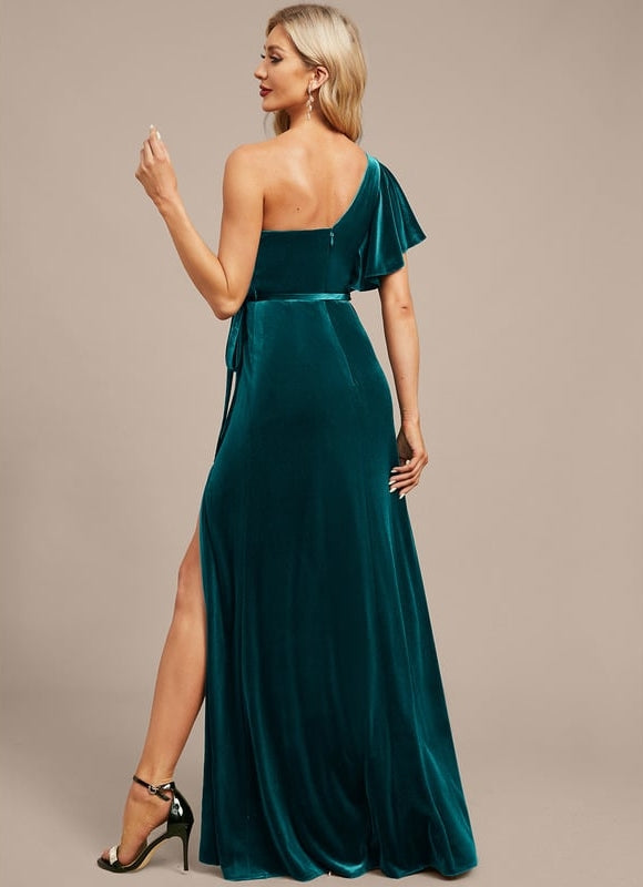 Robe de Soirée Velours Asymétrique - gallery 7