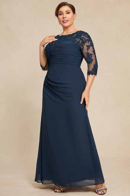 Robe de Soirée Longue Bleu Marine Dentelle Paillettes - gallery 7